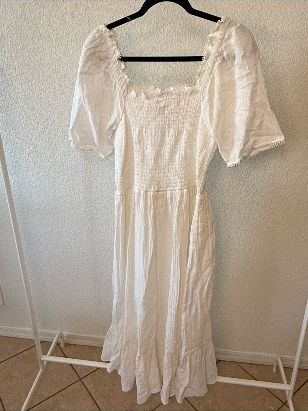 Rebecca Taylor Women's White Midi Dress with Puff Sleeves - Picture 3 of 4